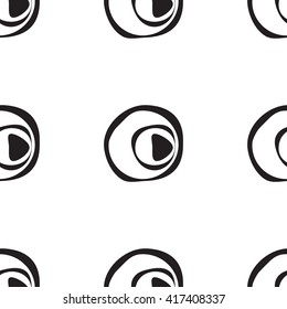 Vector retro seamless pattern with black hand drawn circular element on white background. Vintage trendy background can be used for textile, wallpaper, wrapping paper, web