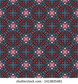 Vector retro seamless pattern in blue and pink. Ideal for printing on fabric or paper