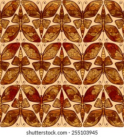 Vector retro seamless pattern with butterfly. Art nouveau seamless ornament.