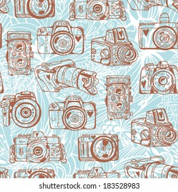 Vector retro seamless pattern with cameras.