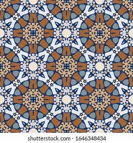 Vector retro seamless pattern in gray, blue and orange. Ideal for printing on fabric or paper