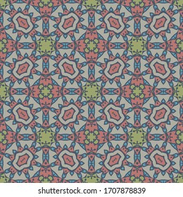 Vector retro seamless pattern in gray , pink and green. Ideal for printing on fabric or paper. 