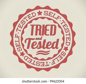 Vector retro self tried and tested red detailed stamp