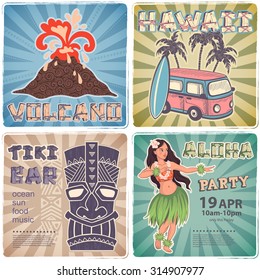 Vector Retro set of banners with  Hawaiian symbols