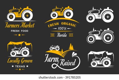 Vector retro set of farm fresh logos. Vintage farm badge collection. Organic farm logo and sign set. Farm labels and elements.