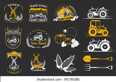 Vector retro set of farm fresh logos. Vintage farm badge collection. Organic farm logo and sign set. Farm labels and elements.