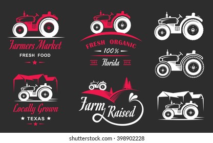Vector retro set of farm fresh logos. Vintage farm badge collection. Organic farm logo and sign set. Farm labels and elements.