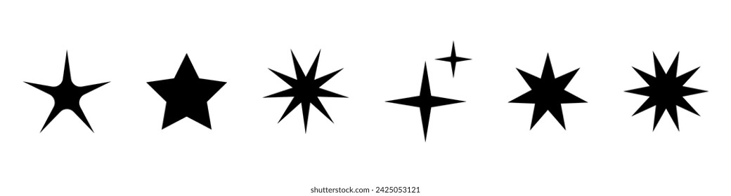 Vector retro set of futuristic sparkle star icons. Collection of star shapes. Y2k abstract signs. Abstract cool shine elements for banner or poster design.