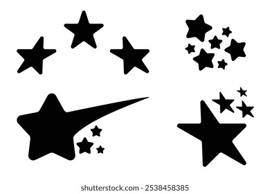 Vector retro set of futuristic sparkle star icons. Y2k abstract signs. Collection of star shapes. Abstract cool shine 70s 80s 90s design elements.