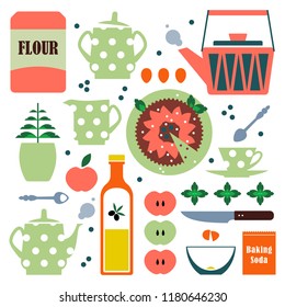 Utensilios de cocina retro vectorial. Herramientas de cocina de estilo plano. Equipamiento de cocinar objetos aislados.