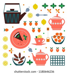 Vector retro set kitchen utensils. Cooking tools flat style. Cook equipment isolated objects.