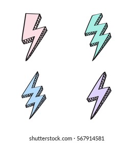 Vector retro set with lightning bolt signs in comic style.