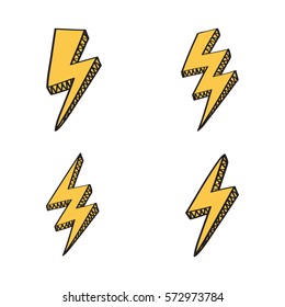 Vector Retro Set With Lightning Bolt Signs In Comic Style