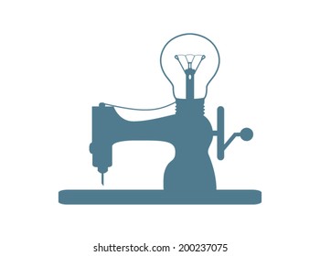 Vector retro sewing machine with bulb