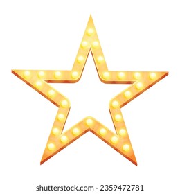 Vector retro show time star frame signs realistic illustration. gold star frame with electric bulbs for performance.