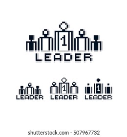 Vector retro sign made in pixel art style. Leadership and teamwork theme geometric pixilated symbol, leader number one.