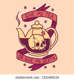 Vector Retro Skull on Teapot