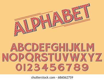 Vector of retro slanted font and alphabet