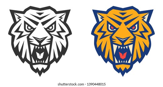 Vector retro sport logo with head of a tiger. Vintage print for t-shirt with angry tiger