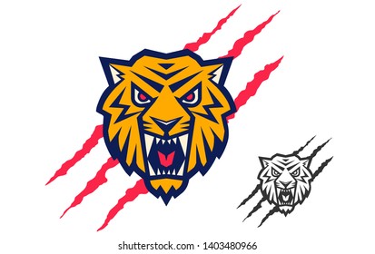 Vector retro sport logo with head of a tiger. Vintage print for t-shirt with angry tiger
