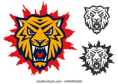 Vector retro sport logo with head of a tiger. Vintage print for t-shirt with angry tiger