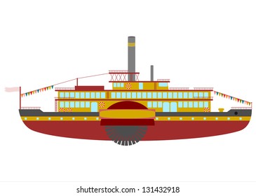 Vector. Retro Steamboat Cruise On A White Background.