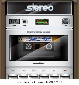 Vector retro Stereo Radio Cassette Recorder close-up illustration