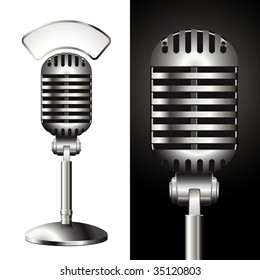 vector retro studio microphone with matching sign for your text