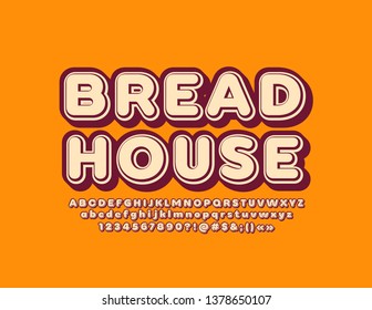 Vector Retro Style Alphabet Letters, Numbers And Symbols. Trendy Logotype Bread House With 3D Font