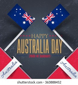 Vector Retro Style Australia Day Background, National Celebration Card, Grunge Background, Badges Emblem
