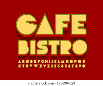 Vector Retro-Banner Cafe Bistro 3D Creative Font. Bright Alphabet Letters and Numbers