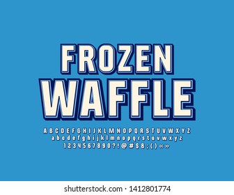 Vector Retro Style Banner Frozen Waffle With Stylish Font. Trendy Alphabet Letters, Numbers And Symbols