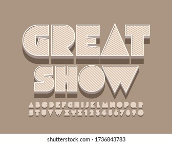 Vector retro style banner Great Show with 3D Creative Font. Classic Alphabet Letters and Numbers