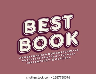 Vector retro style emblem Best Book, Vintage 3D Font. Isometric ALphabet Letters, Numbers and Symbols