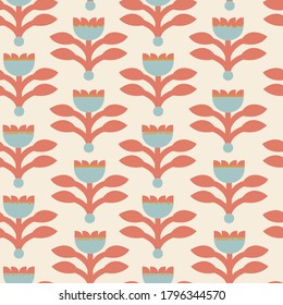  Vector retro style flat flower seamless repeat pattern