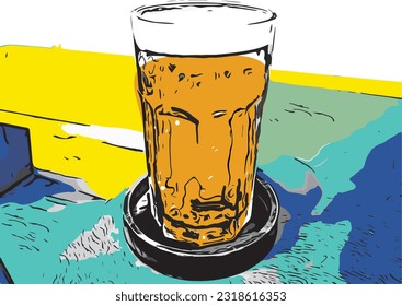 Vector retro style glass of beer on the bar table