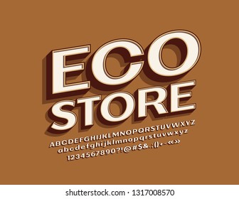 Icono de estilo vectorial retro Eco Store con letras de alfabeto 3D. Fuente de estilo vintage