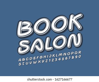 Vector retro style logo Book Salon with handwritten Font. Creative Alphabet Letters and Numbers