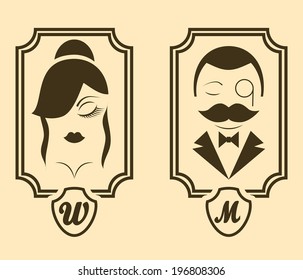 Vector retro style Man & Woman restroom sign