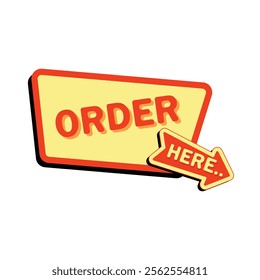 vector retro style notification text with the words open order, order here, and open here
