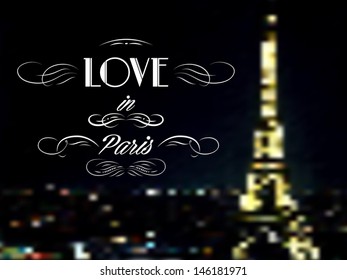 Vector Retro Style Poster With Paris Symbols and Love