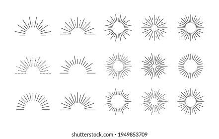 Vector retro style rays set, black and white illustration, design elements isolated on white background, vintage.