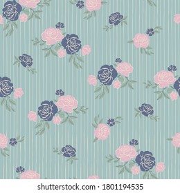 Vector retro style Rose floral stripe seamless repeat pattern