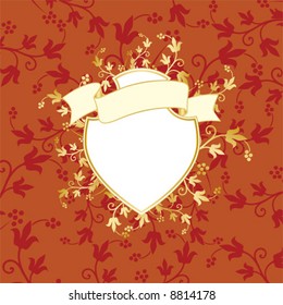 Vector retro style shield and banner with flowers