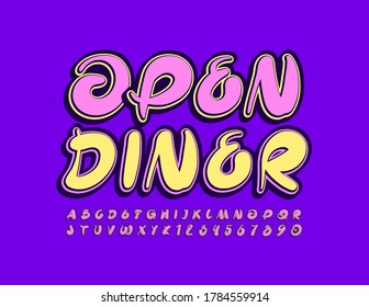 Vector Retro Style Signboard Open DIner. Artistic Trendy Font. Creative Alphabet Letters And Numbers