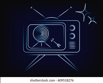 vector retro style television with target and arrow on the screen, concept of target market and advertising (mesh background)