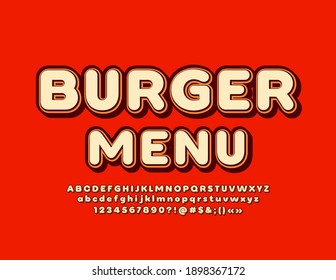 Vector retro style template Burger Menu with Uppercase Font. Trendy Alphabet Letters and Numbers set