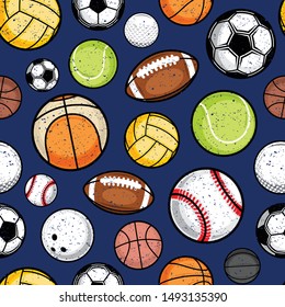 Vector retro styled colorful sport balls seamless pattern or background