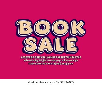 Emblema vectorial de estilo retro Venta de libros con fuente antigua. Letras, números y símbolos de alfabeto tridimensional