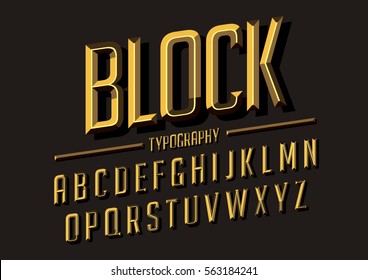 Vector of retro stylized bold font and alphabet